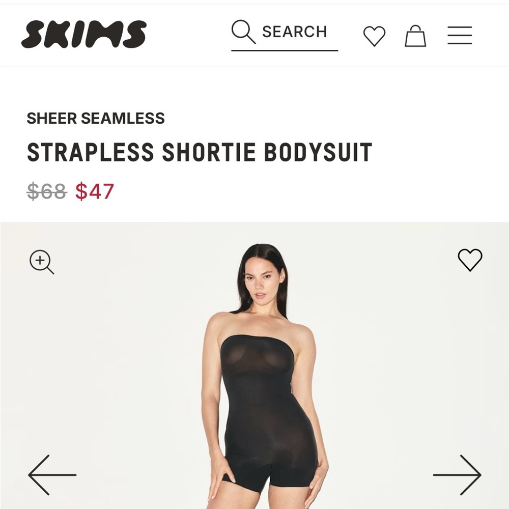 🌸SKIMS Black Strapless Sheer Seamless Shortie Bodysuit NWT